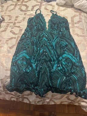 PrettyLittleThing Teal Sequin Embellished Mini Dress